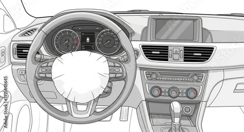 Car Interior Steering Wheel Dashboard.