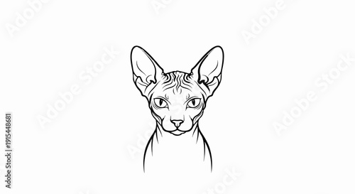 A minimalist line drawing of a hairless cat's head with large ears