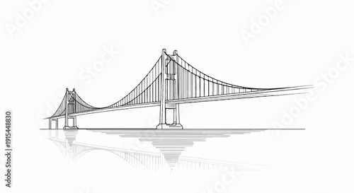 A minimalist sketch of a suspension bridge with its reflection