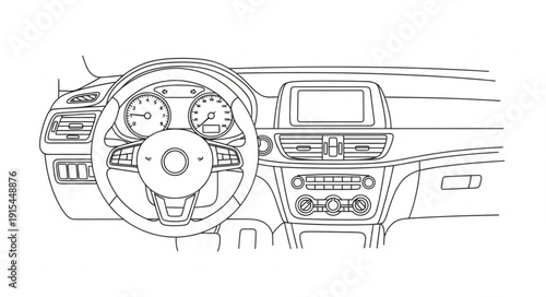 Car Interior Steering Wheel Dashboard.
