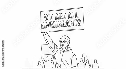 A person holds a protest sign stating "WE ARE ALL IMMIGRANTS" in a crowd