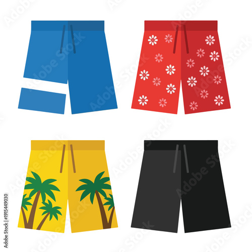 Men Swim Shorts and Boardshorts Summer Fashion Icon Set