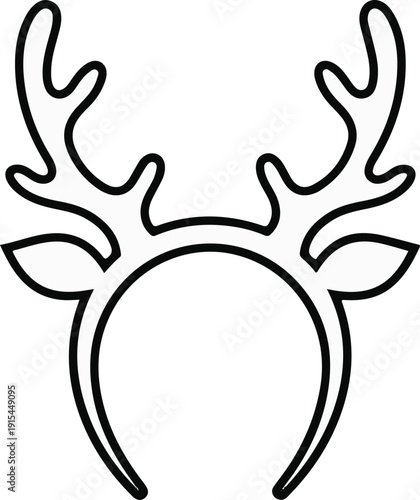 A simple black outline drawing of reindeer antlers on a headband