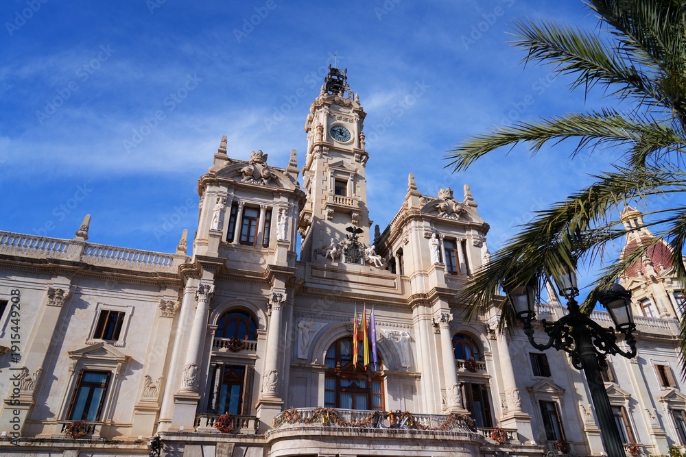 Fototapeta premium Valencia city, Spain. Old government architecture - Town Hall (Ajuntament de Valencia).