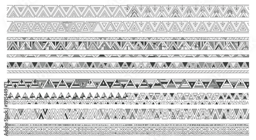 Geometric triangle border pattern set for ethnic and tribal designs