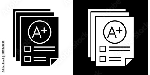 Report Card Icon Set White Glyph Style Collection
