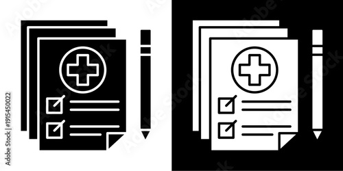 Health Check Icon Set White Glyph Style Collection
