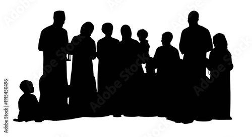 Silhouette group of people gathered together in a unified stance