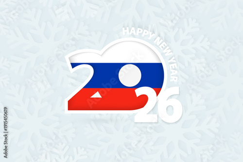 New Year 2026 for Russia on snowflake background.
