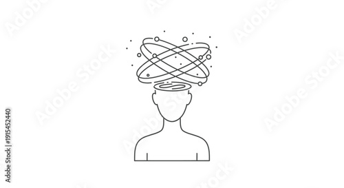 A person with tangled thoughts represented by intertwined lines around their head.