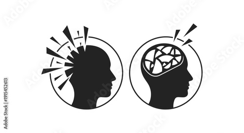 Illustration of two heads with arrows pointing towards them representing thoughts and ideas