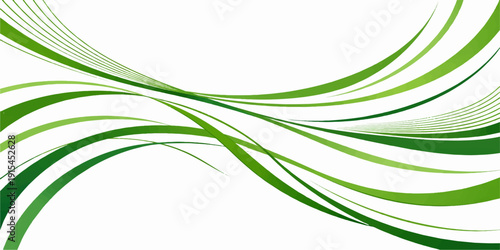 Abstract green background with smooth flowing waves and curved light lines creating a nature inspired motion art pattern for a decorative banner backdrop