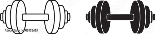 Black and white line dumbbells with filled and outlined versions weightlifting fitness exercise