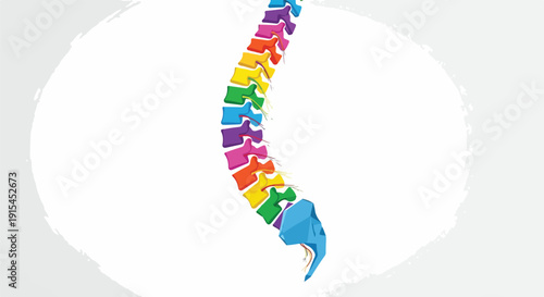 Vibrant rainbow-colored human spine illustration, symbolizing health, flexibility, and anatomical well-being. Perfect for medical, chiropractic, and wellness concepts.