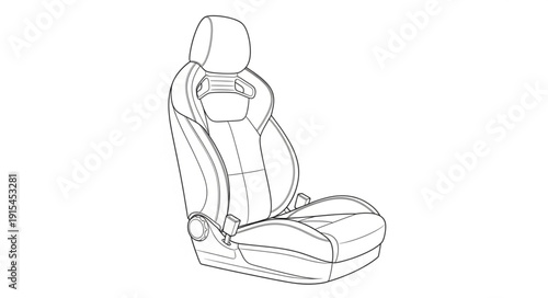 Car Seat Illustration Outline Design.