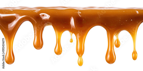 Caramel Drizzle: Close-up of glossy, golden caramel sauce dripping down, inviting indulgence and sweetness.