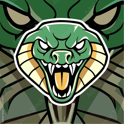 Cartoon Green Snake Head with Open Mouth.