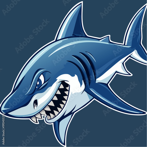Cartoon Shark with Sharp Teeth Illustration.