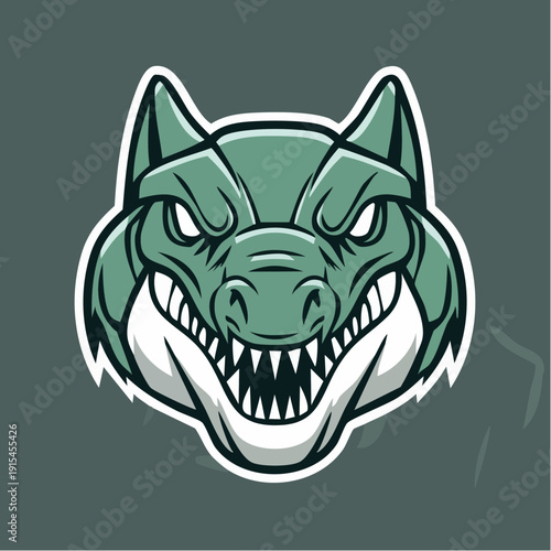 Cartoon Wolf Head with Sharp Teeth.