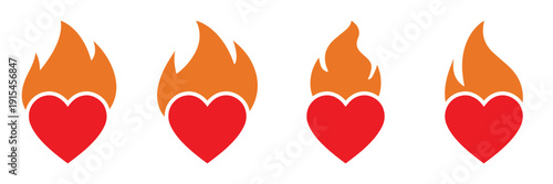 Burning Heart Icon Vector Set – Red Flaming Love Symbol, Fire Heart Illustration for Valentine’s Day, Romance
 Celebration and Modern Logo Design