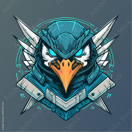 Futuristic Eagle Head with Metallic Armor.