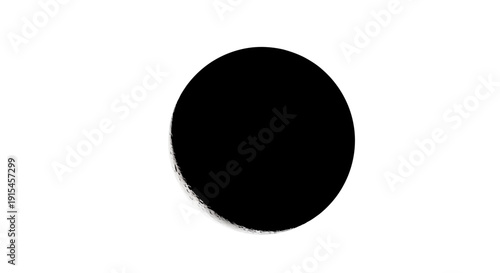A stark black circle stands out against a pristine white background.