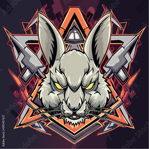Gray Rabbit Head Graphic Illustration Design.