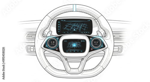 Car Steering Wheel with Digital Displays.