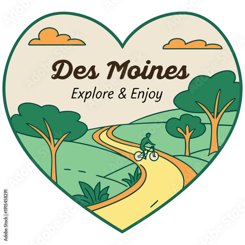Explore and Enjoy Des Moines Outdoor Biking Trail Illustration