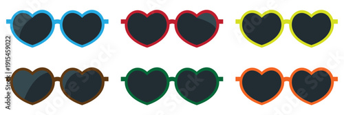 Heart Shaped Sunglasses Vector Set – Pink and Red Valentine Eyeglasses, Romantic Retro Love Glasses
 Icon Isolated on White Background