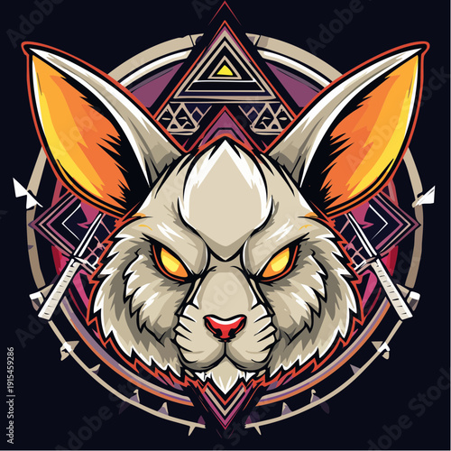 Illustration of a Fierce Cat Head Design.