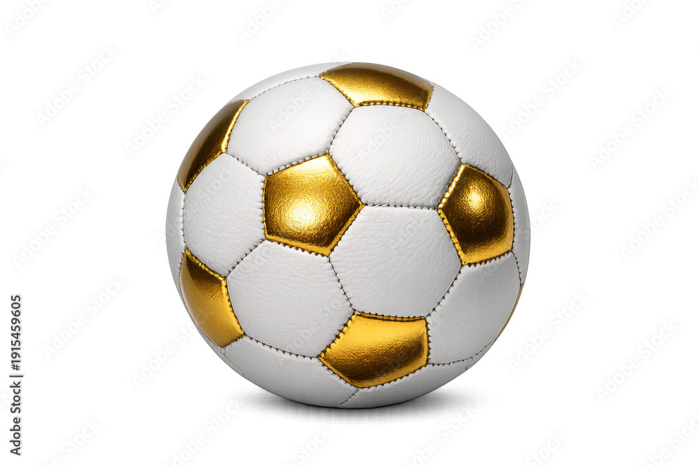 Fototapeta premium Golden white soccer ball representing victory on transparent background
