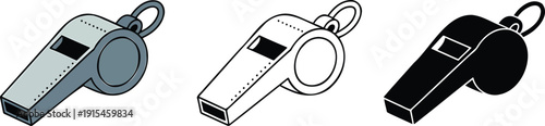 Referee whistle silhouette & Outline and illustration set isolated on transparent background