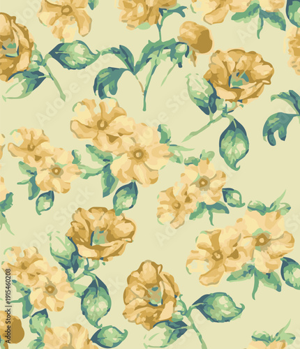 Big flowers pattern, upscale floral pattern. graphical textures floral, trendy colors pattern , flowers background with leaves. vector illustration.