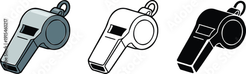 Referee whistle silhouette & Outline and illustration set isolated on transparent background
