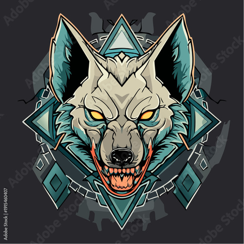 Illustration of a Wolf Head with Open Mouth.