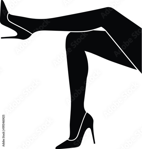 Female legs wearing high heels silhouette, elegant fashion pose isolated on white background, stylish footwear illustration for beauty apparel design