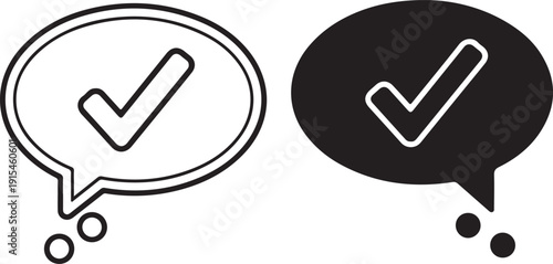 Black and white speech bubbles with checkmarks symbols communication 1