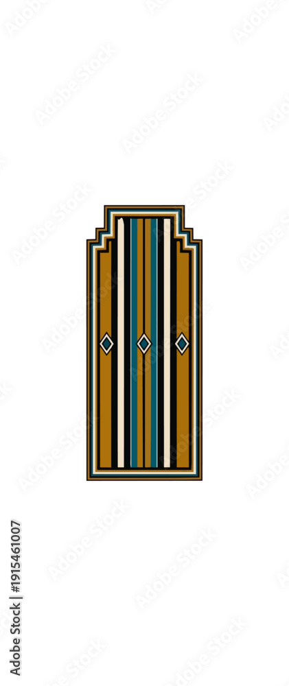Fototapeta premium Abstract geometric design with vertical stripes and decorative elements on black background