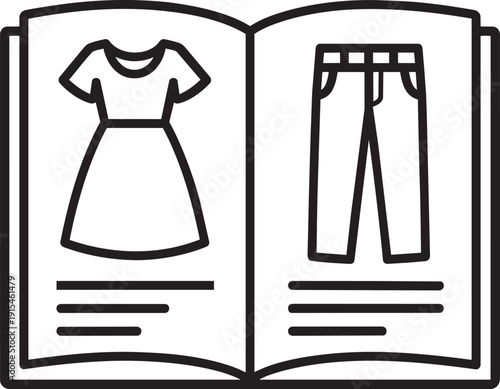 Open fashion catalog magazine linear icon vector illustration clothing lookbook isolated on white background