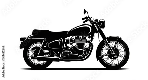 Classic Motorcycle Silhouette Side View.