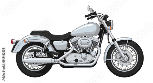 Classic Silver Motorcycle Side View.