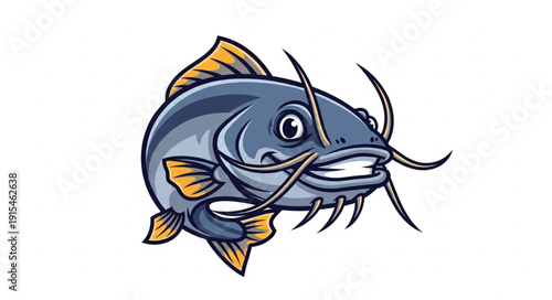 Cartoon Catfish Illustration with Details.