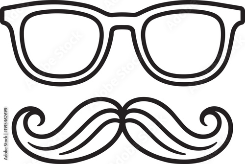 Retro mustache and glasses linear icon vector illustration hipster man face isolated on white background