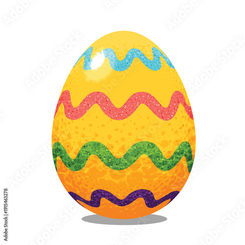 Colorful Textured Easter Egg Illustration with Glitter Zigzag Stripes on White Background