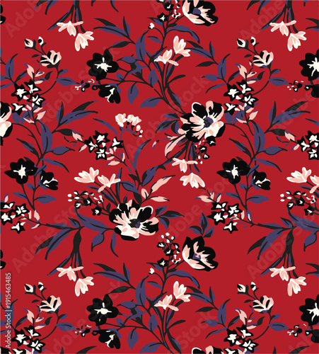 Big flowers pattern, upscale floral pattern. graphical textures floral, trendy colors pattern , flowers background with leaves. vector illustration.