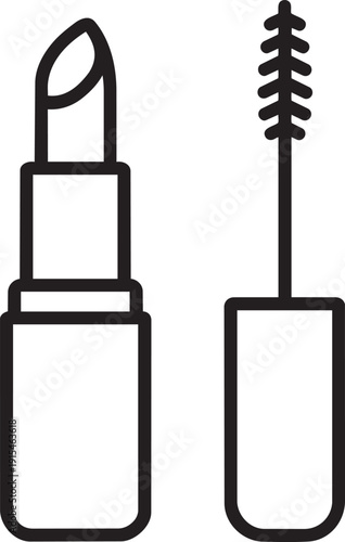 Mascara wand and lipstick linear icon vector illustration makeup cosmetics isolated on white background