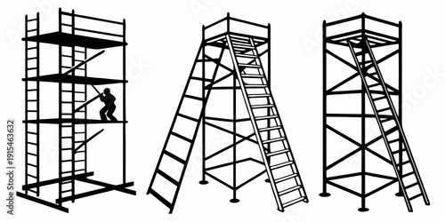 Three different types of ladders shown in a black and white illustration Vector