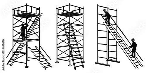 A person climbing a ladder to reach the top of a tall structure Vector
