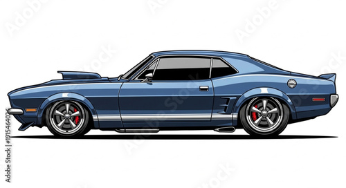 Classic Blue Muscle Car Profile.
